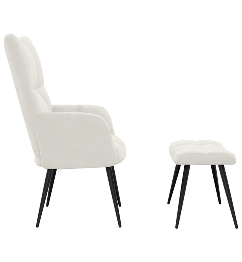 Chaise de relaxation avec tabouret Blanc crème Velours