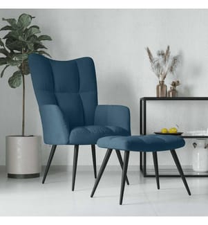 Chaise de relaxation avec tabouret Bleu Velours