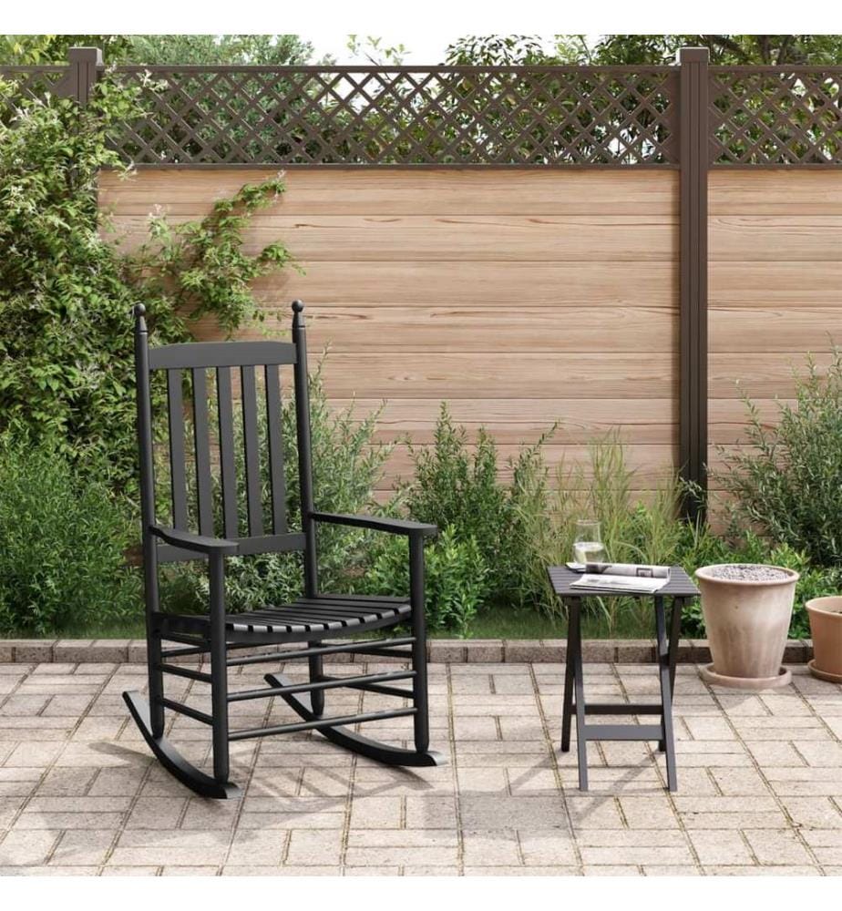 Chaise à bascule avec table pliable noir bois massif peuplier