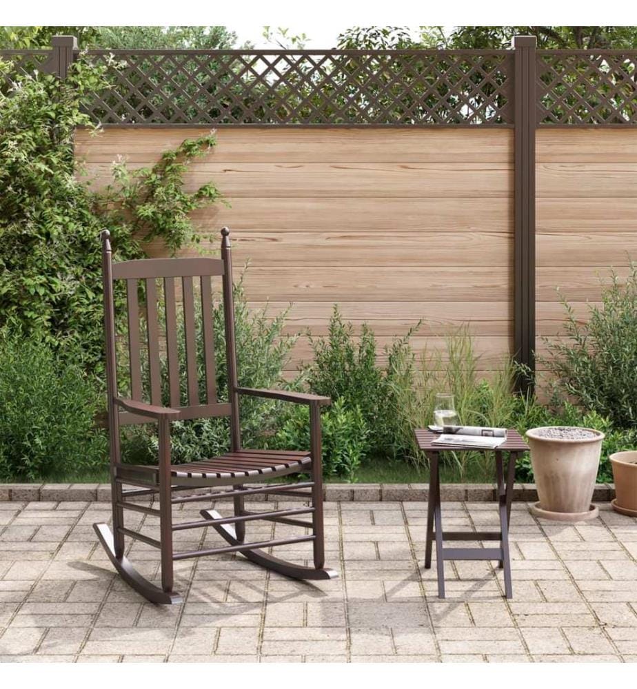 Chaise à bascule avec table pliable marron bois massif peuplier