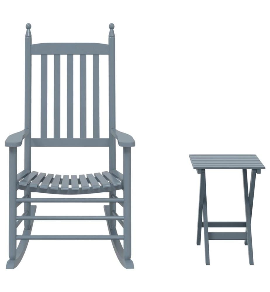 Chaise à bascule avec table pliable gris bois massif peuplier