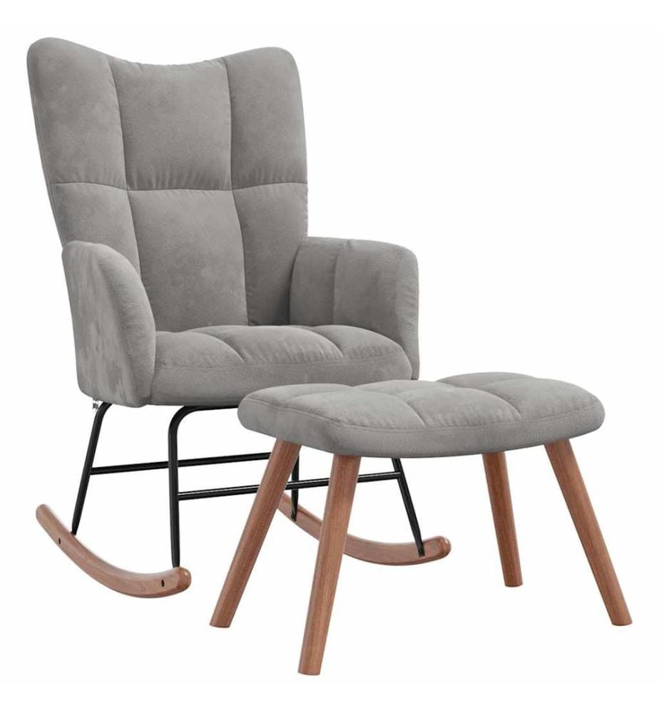 Chaise à bascule avec repose-pied Gris clair Velours