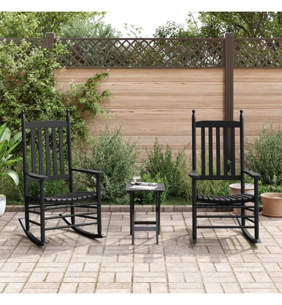 Chaises à bascule lot de 2 table pliable noir massif peuplier