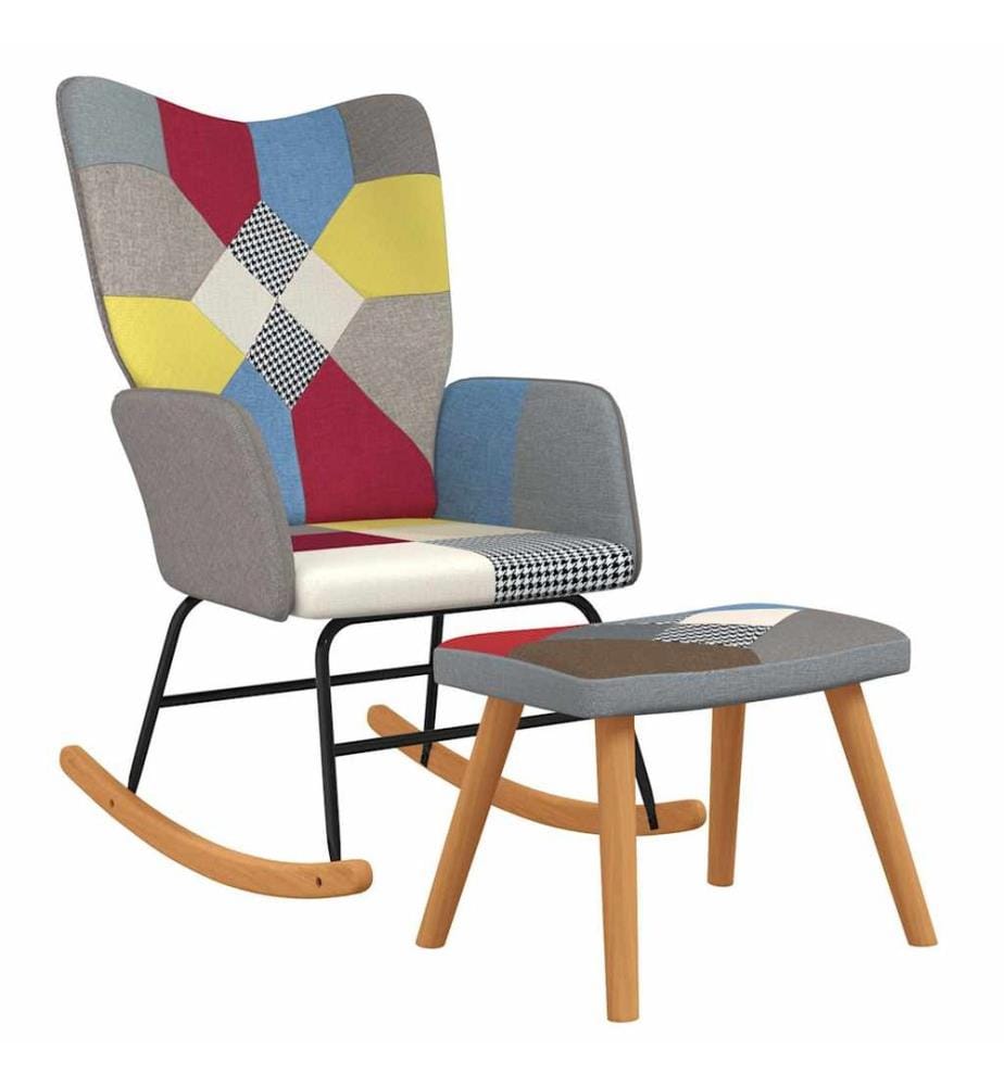 Chaise à bascule avec tabouret Patchwork Tissu