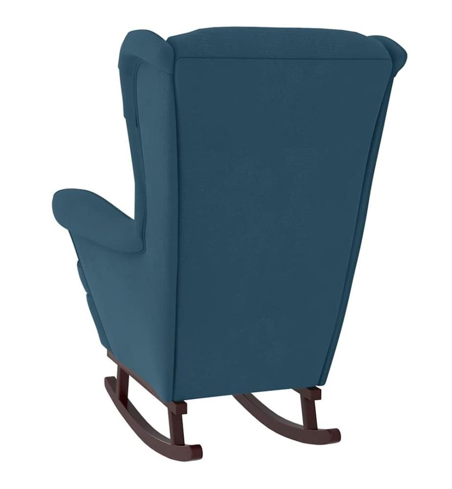 Schaukelstuhl Ohrensessel Blau Samt und Massivholz