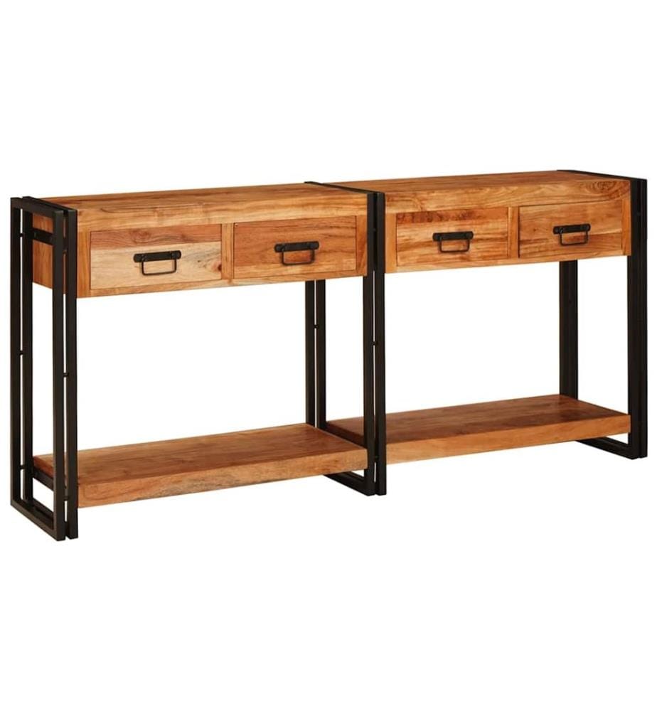 Tables console avec tiroir 2 pcs Marron Bois d'Acacia Massif