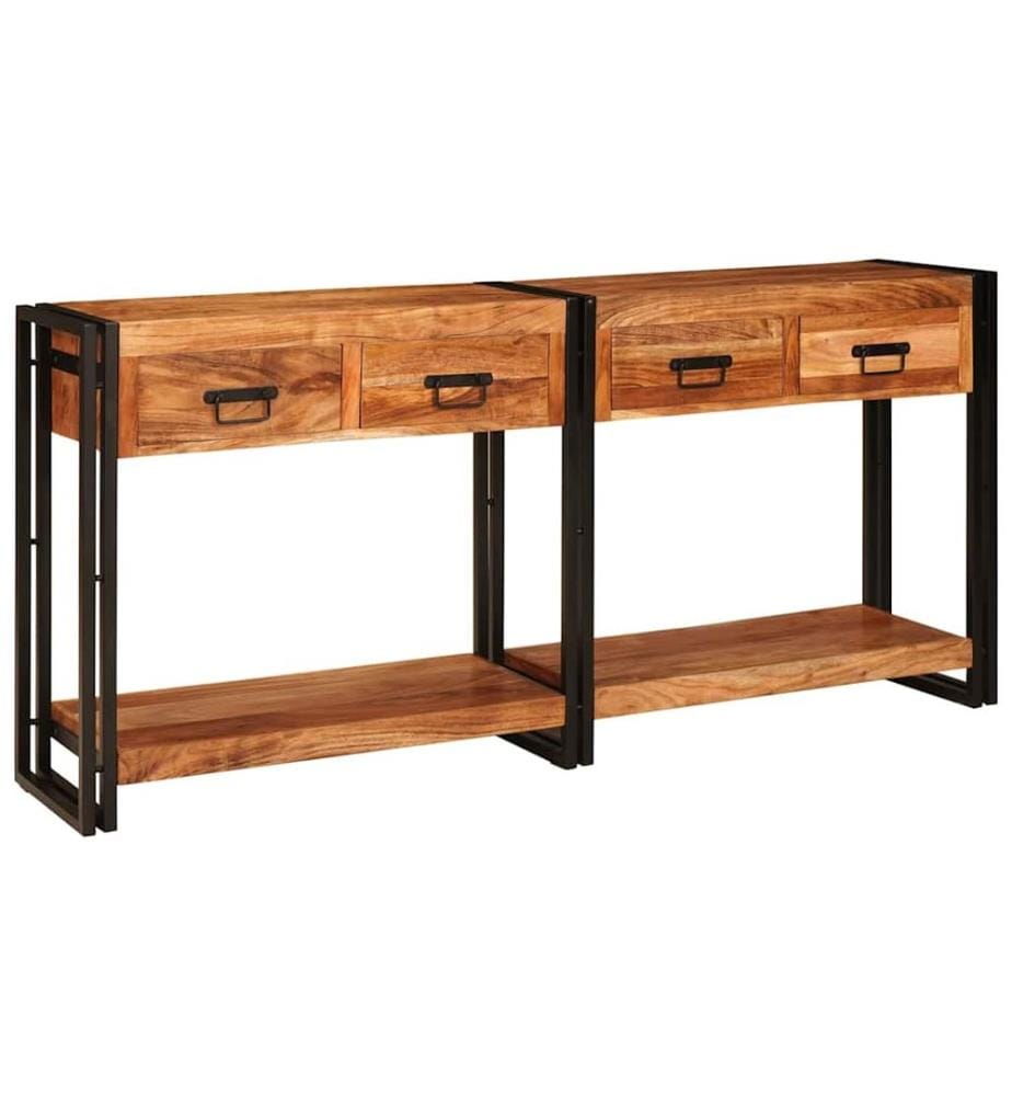 Tables console avec tiroir 2 pcs Marron Bois d'Acacia Massif