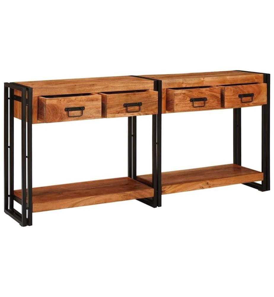 Tables console avec tiroir 2 pcs Marron Bois d'Acacia Massif