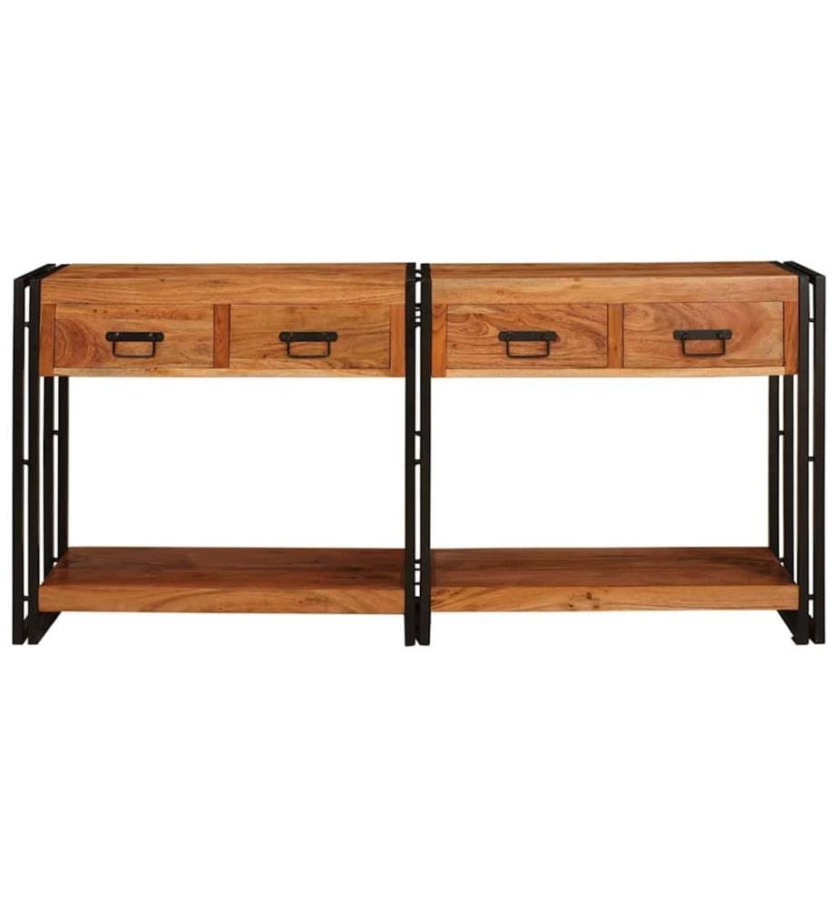 Tables console avec tiroir 2 pcs Marron Bois d'Acacia Massif