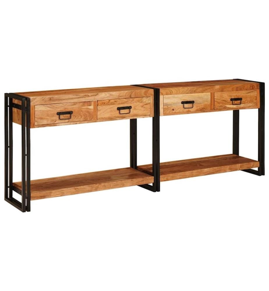 Tables console avec tiroir 2 pcs Marron Bois d'Acacia Massif