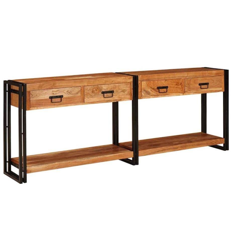 Tables console avec tiroir 2 pcs Marron Bois d'Acacia Massif