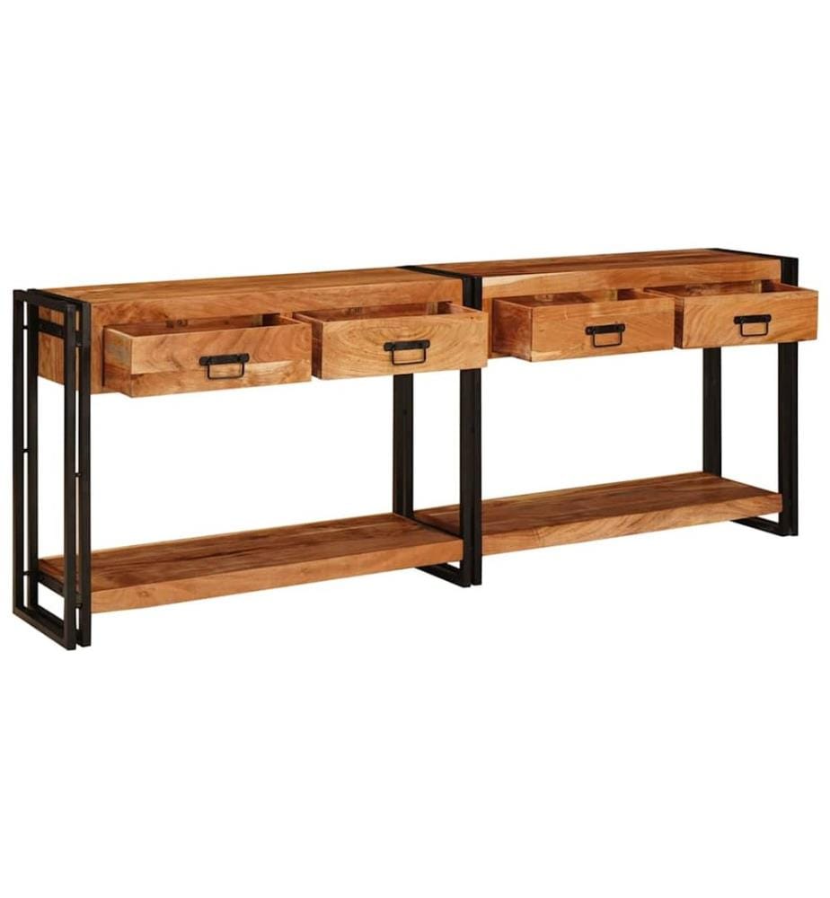 Tables console avec tiroir 2 pcs Marron Bois d'Acacia Massif