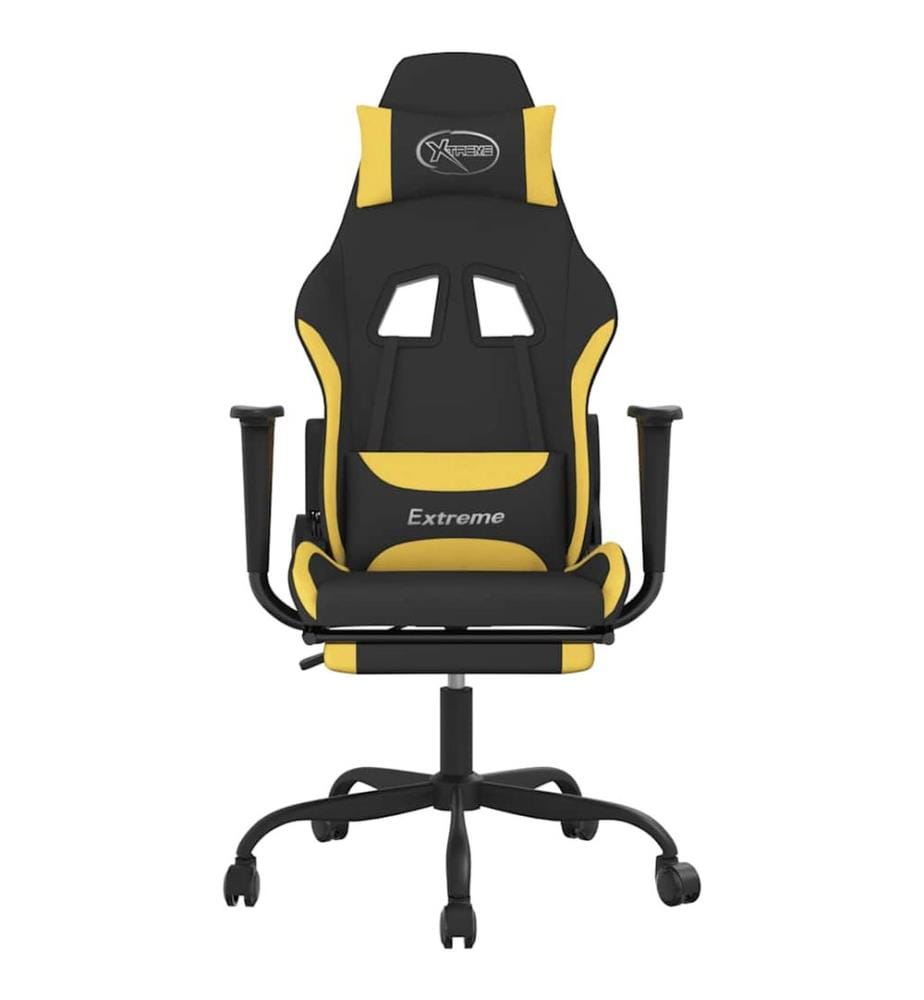 Chaise de jeu de massage avec repose-pied Noir et jaune Tissu