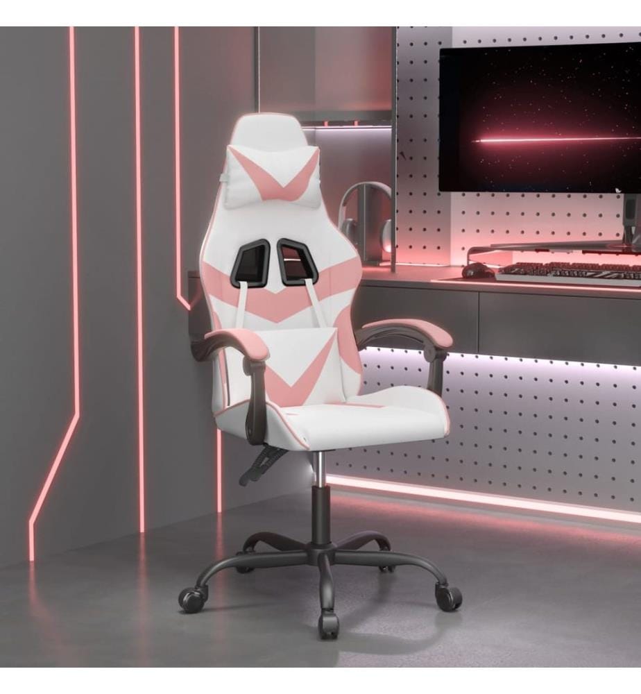 Gaming-Stuhl Drehbar Weiss und Rosa Kunstleder