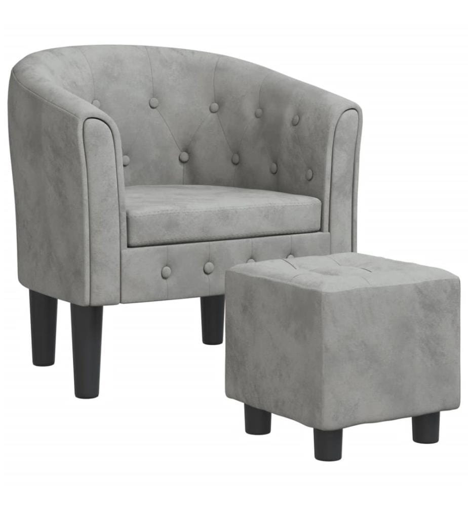Fauteuil avec repose-pied gris clair velours