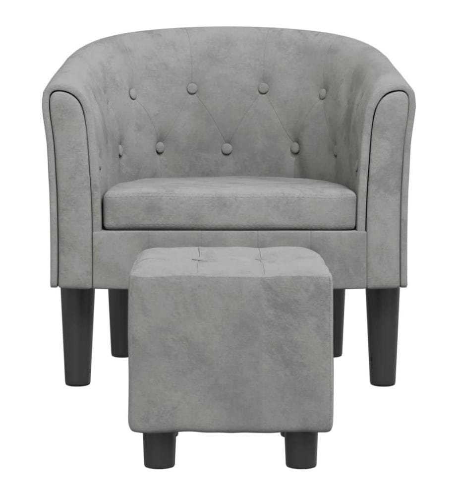 Fauteuil avec repose-pied gris clair velours