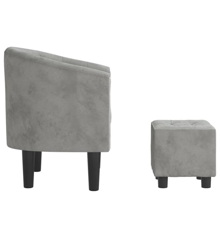 Fauteuil avec repose-pied gris clair velours