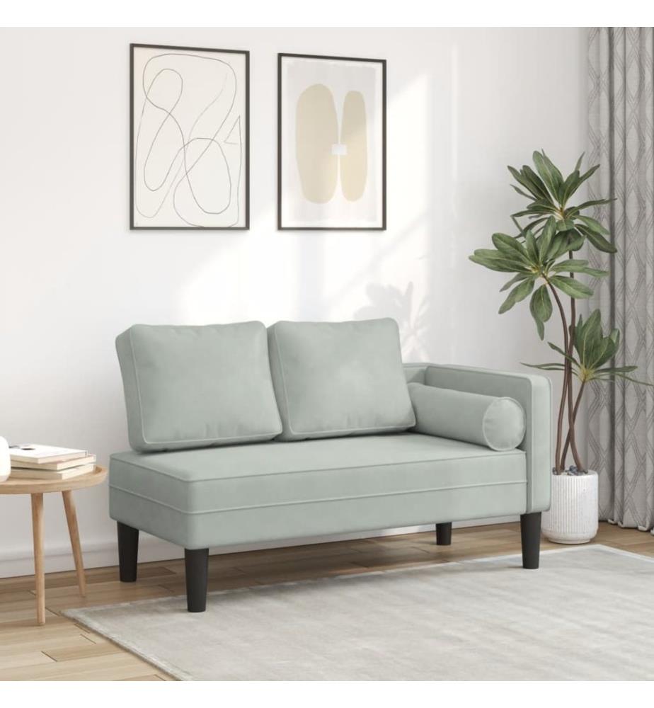 Chaise longue avec coussins gris clair velours