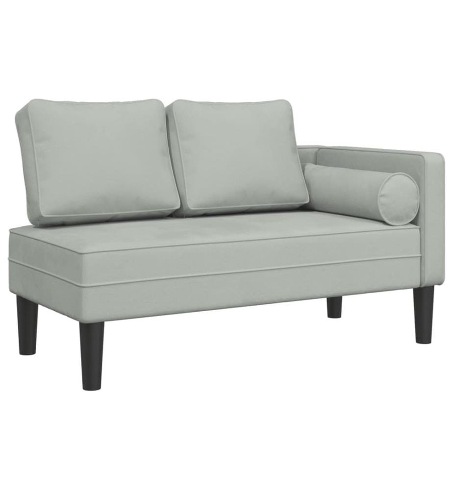 Chaise longue avec coussins gris clair velours