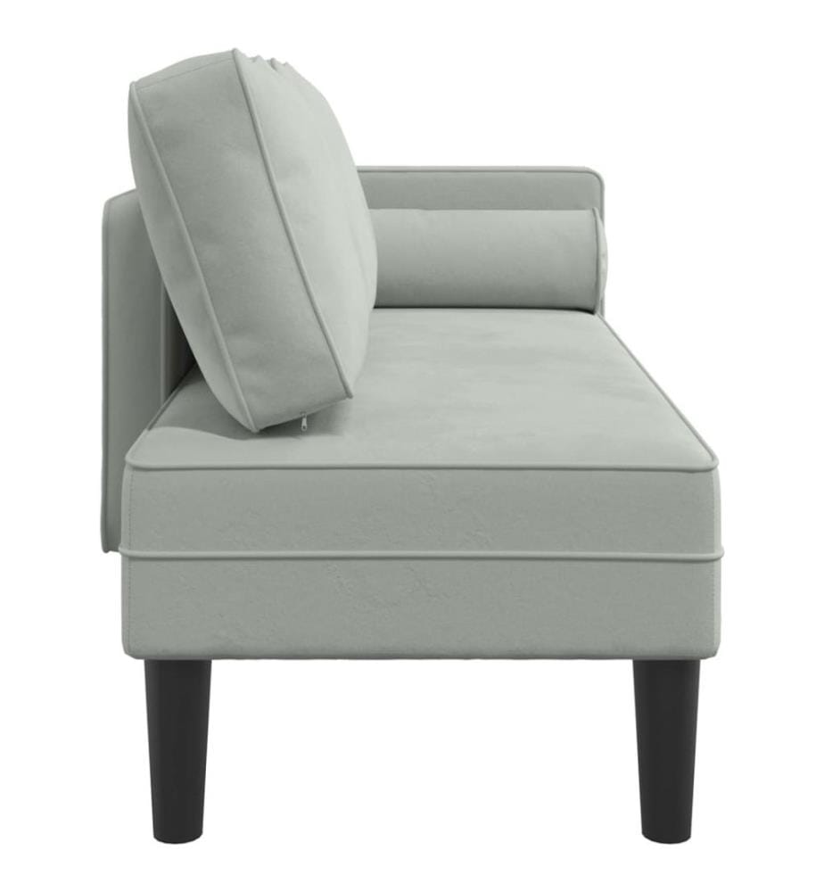 Chaise longue avec coussins gris clair velours