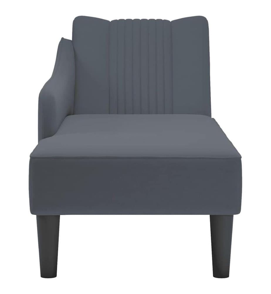 Fauteuil long avec accoudoir droit gris foncé velours