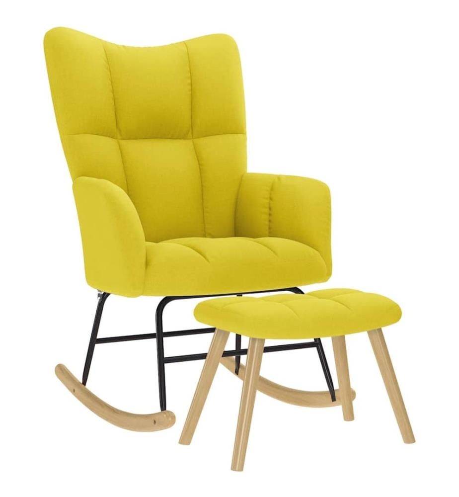 Chaise à bascule avec repose-pied jaune clair tissu