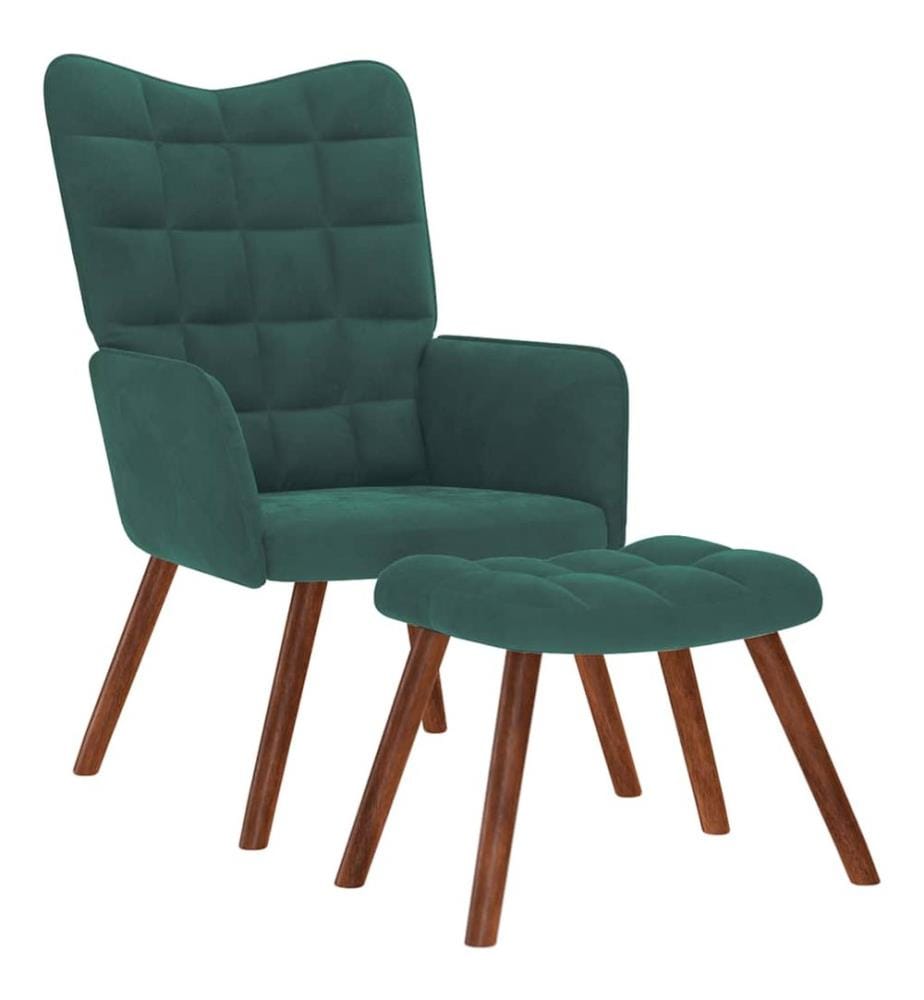 Fauteuil relax avec tabouret en velours vert foncé