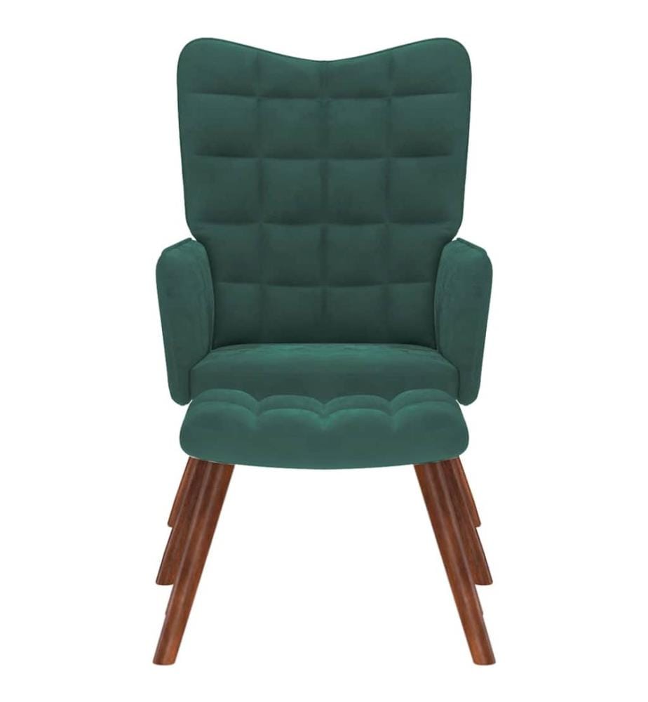 Fauteuil relax avec tabouret en velours vert foncé