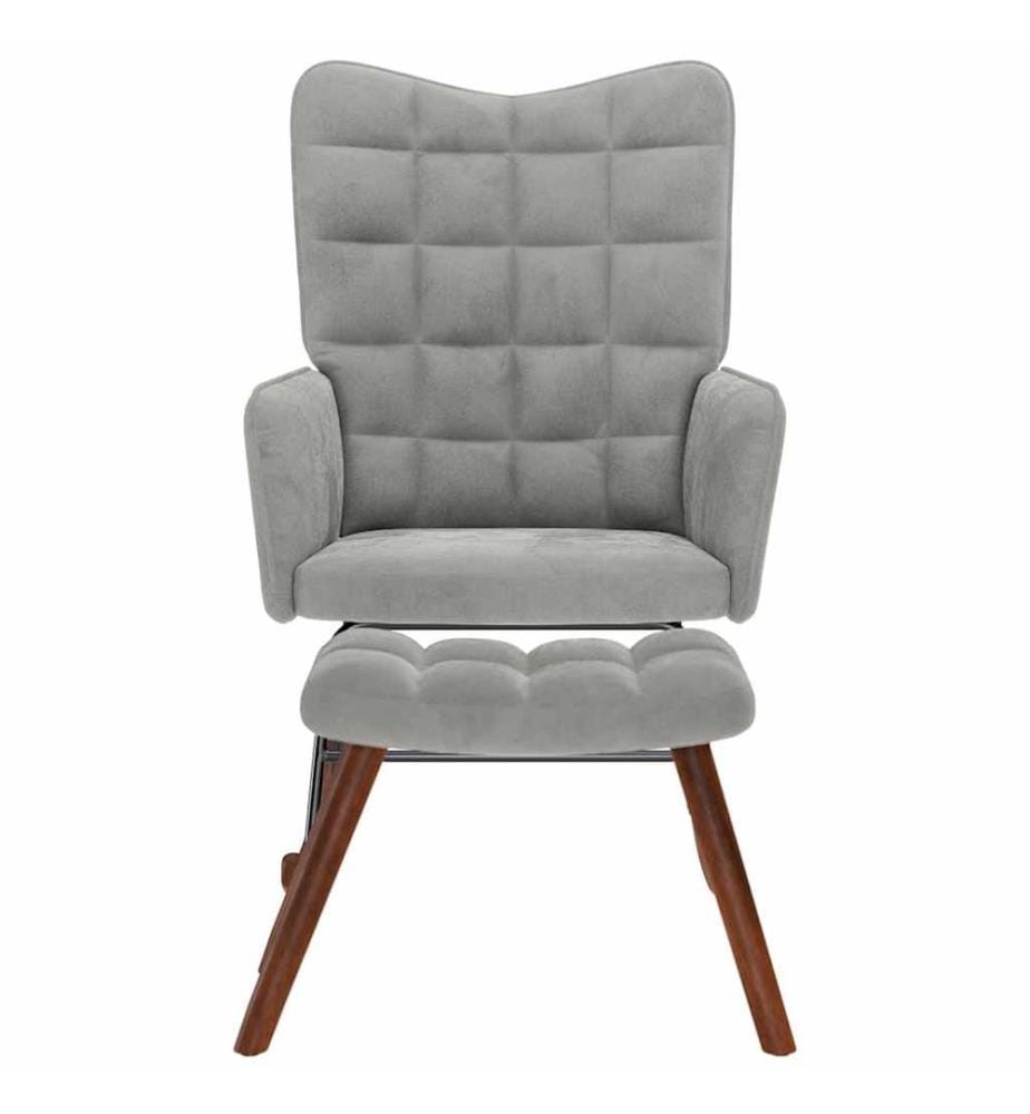 Chaise à bascule avec tabouret en velours gris clair