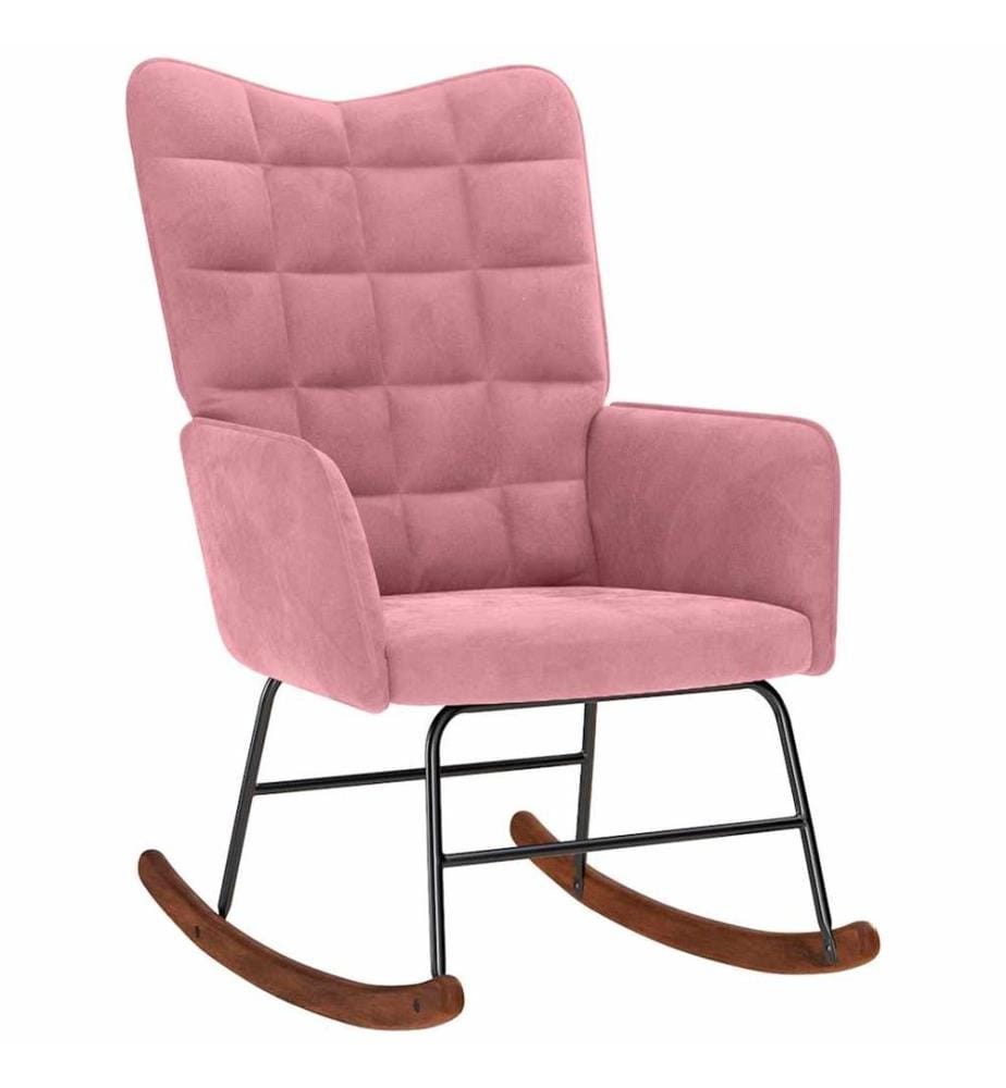 Chaise à bascule avec repose-pied rose velours