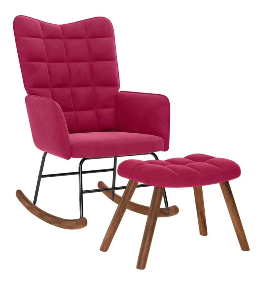 Chaise à bascule avec repose-pied rouge bordeaux velours