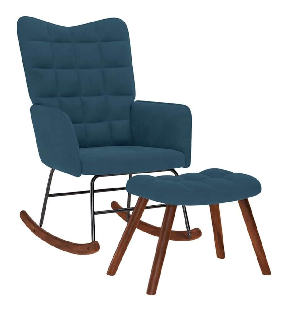Chaise à bascule avec repose-pied bleu velours
