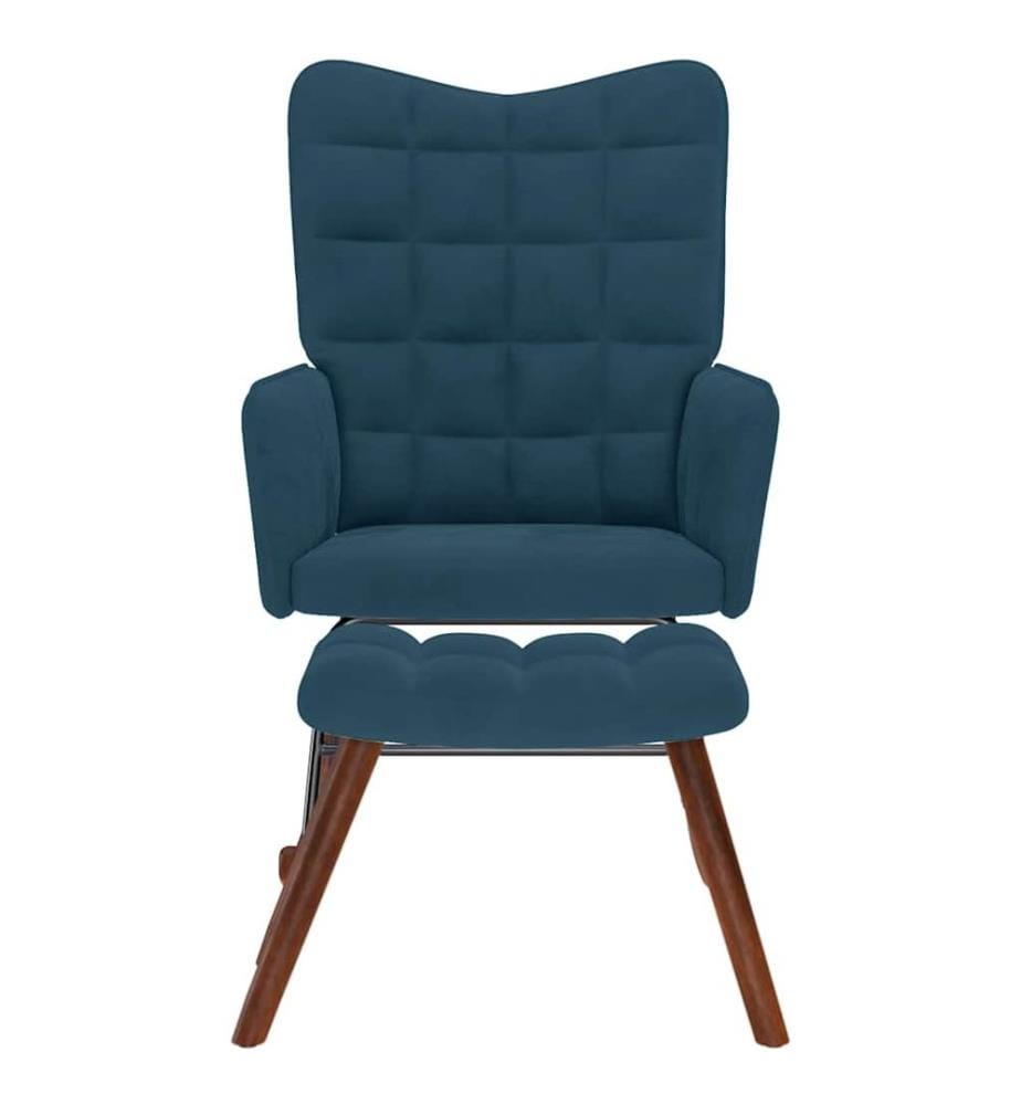 Chaise à bascule avec repose-pied bleu velours