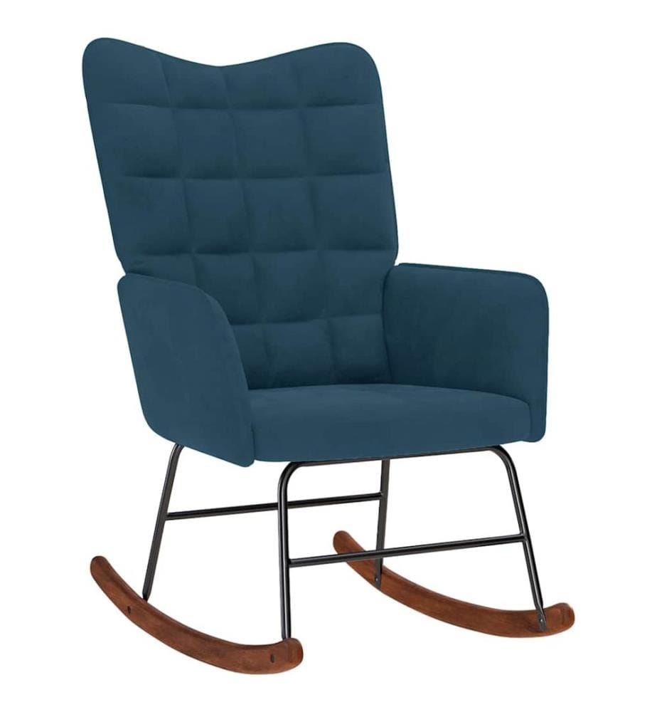 Chaise à bascule avec repose-pied bleu velours
