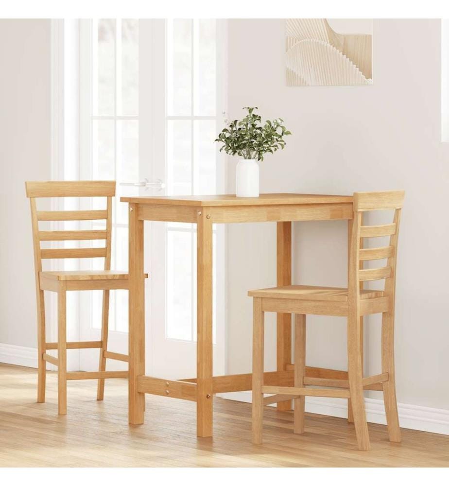 Tabourets de bar 2 pcs naturel bois massif d'hévéa