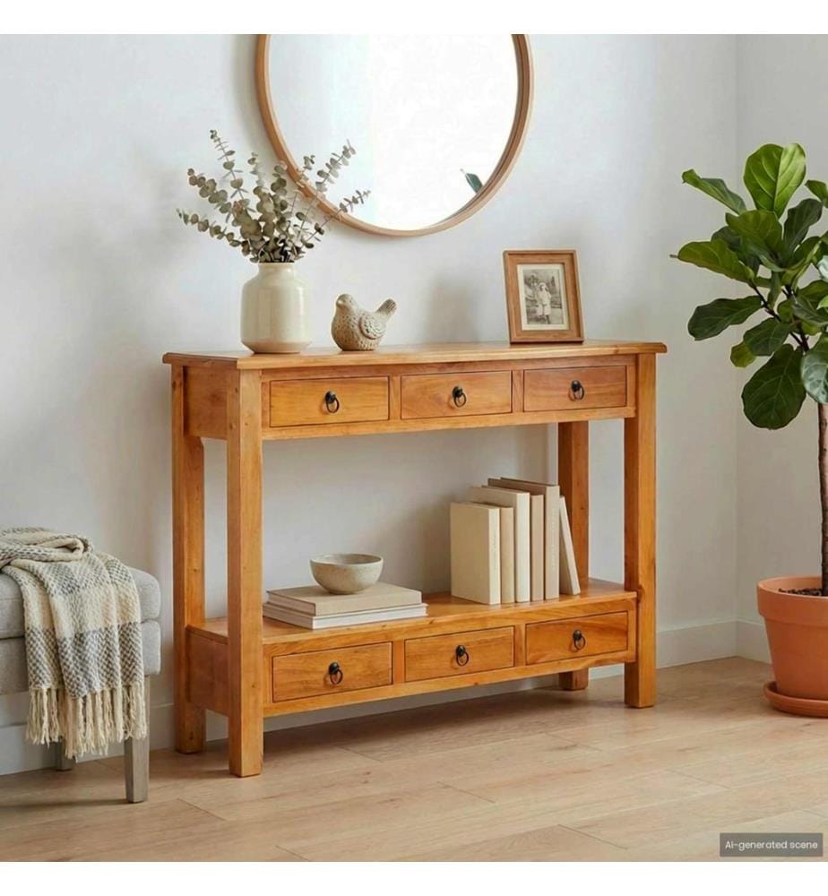 Konsolentisch Natur 115 x 32 x 76 cm Massives Mahagoni Holz
