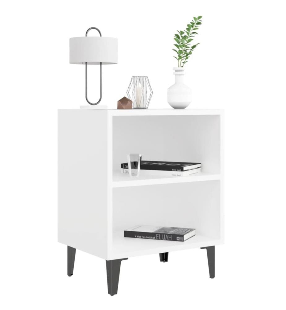 Table de chevet avec pieds en métal blanc 40x30x50 cm