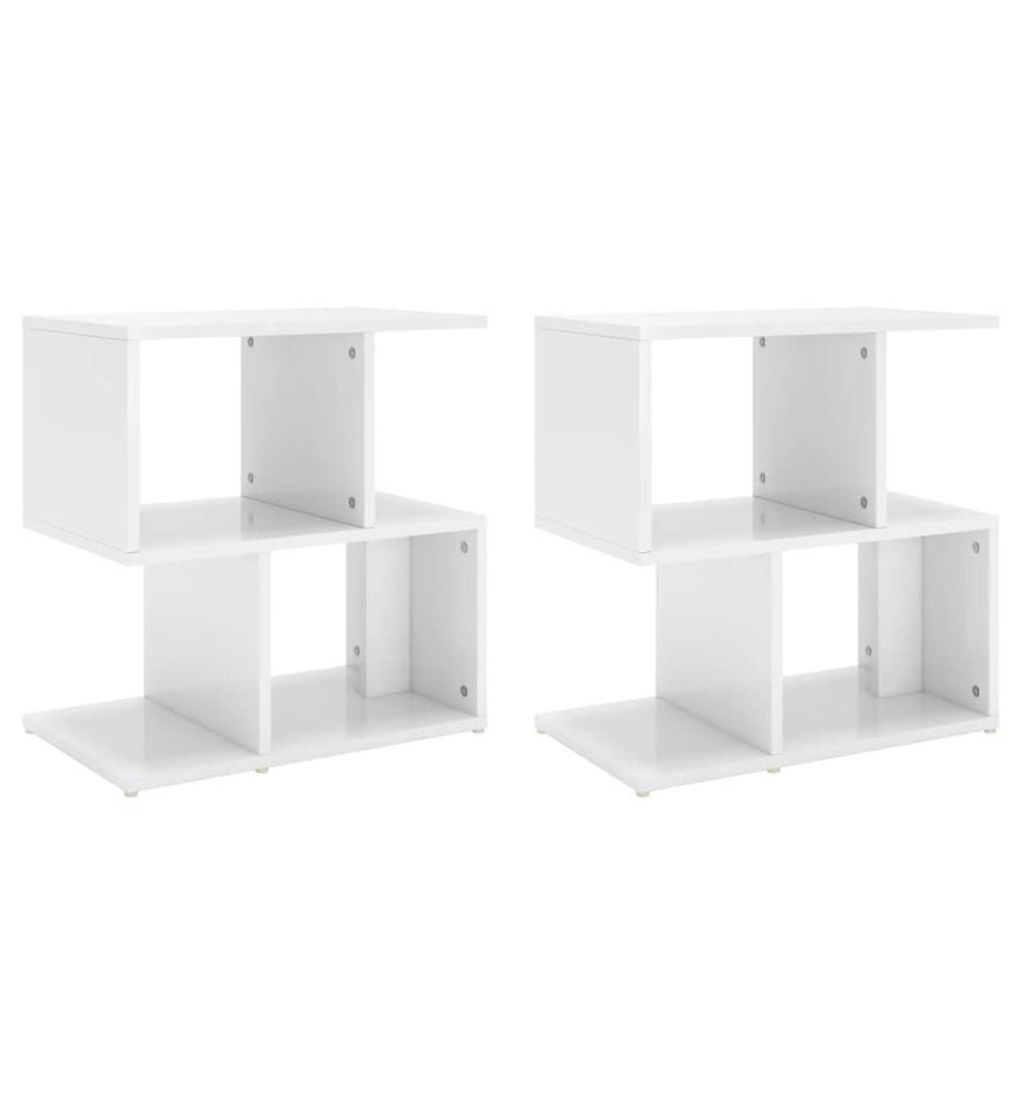 Tables de chevet 2 pcs blanc brillant bois d'ingénierie