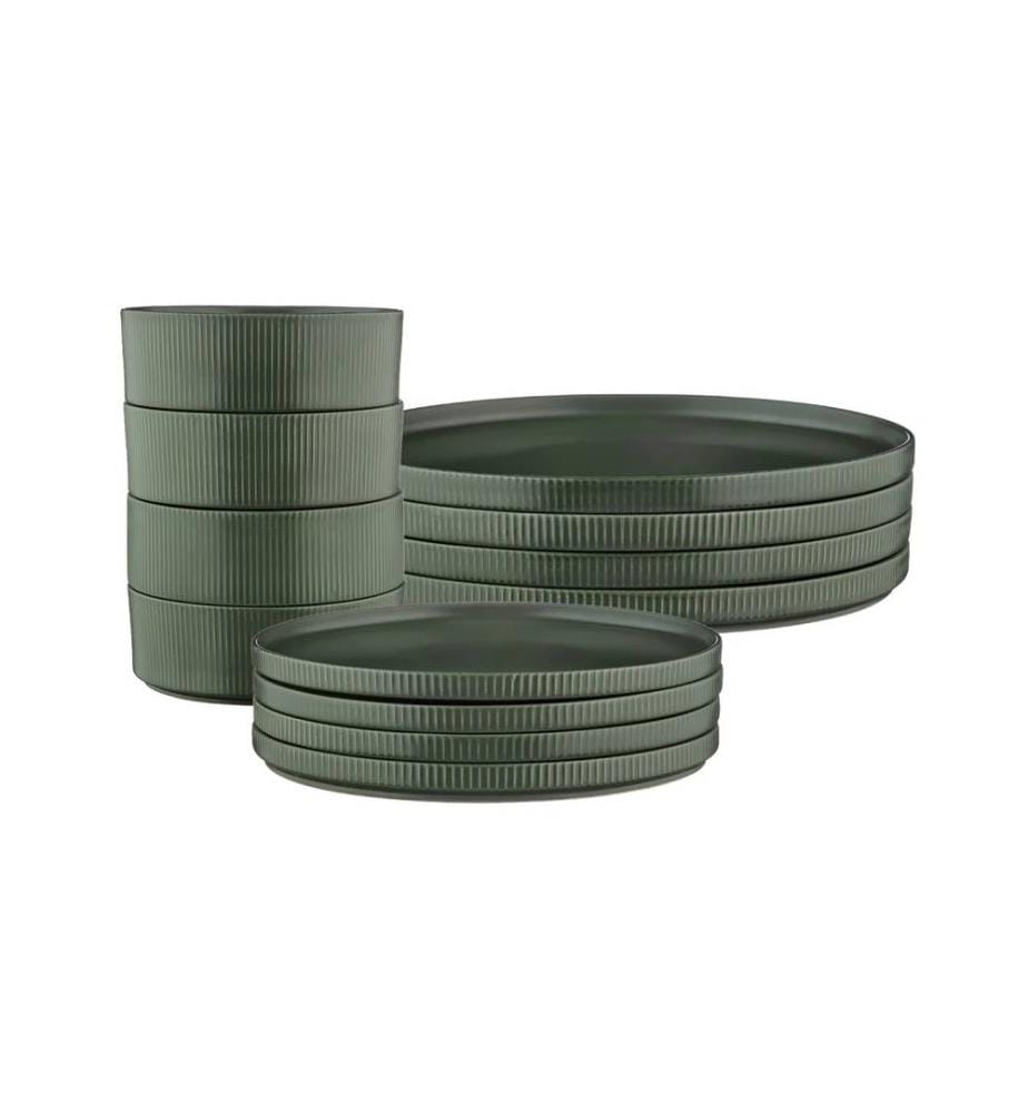 Scandi 12-piece tableware set - olive