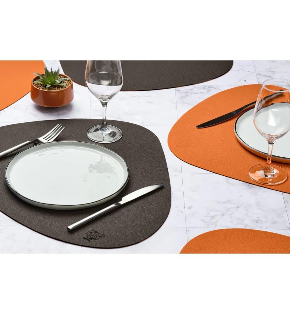 6er-Set Wendetischsets "stone" aus recyceltem Leder - Orange/Braun