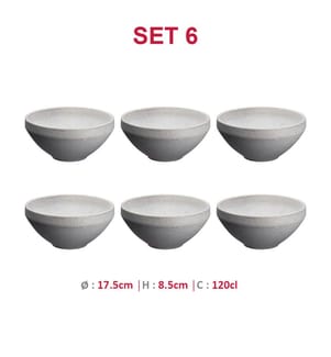 6er-Set Steinschalen Ø17,7 Cm - Moon Grey