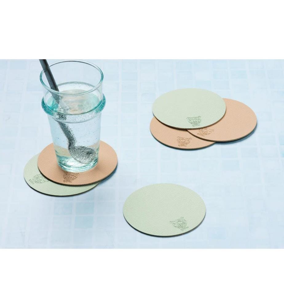 Set aus 6 umkehrbaren Untersetzern "rund" aus recyceltem Leder - Rosa/Grün