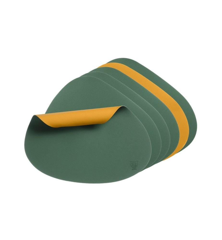 6er-Set Wendetischsets "stone" aus recyceltem Leder - Gelb/Grün
