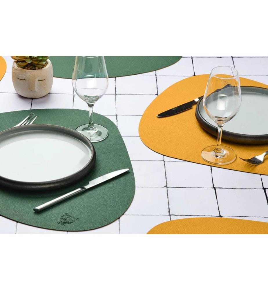 6er-Set Wendetischsets "stone" aus recyceltem Leder - Gelb/Grün