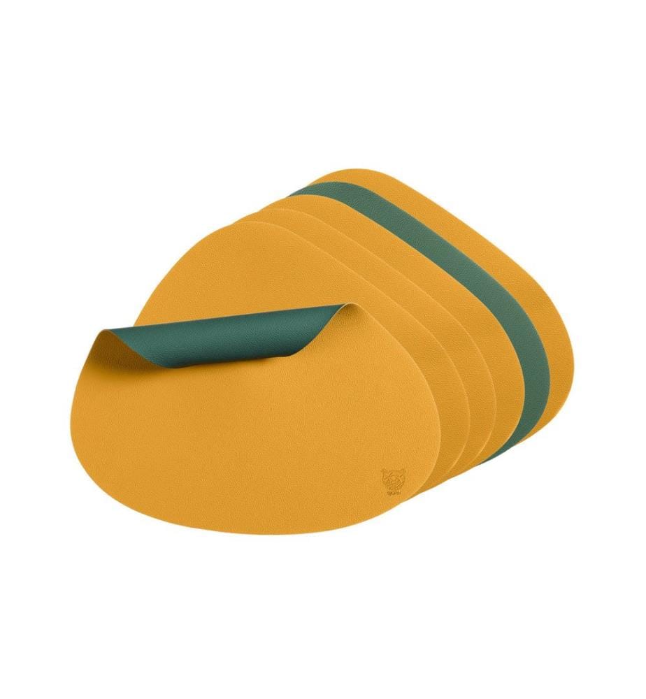 6er-Set Wendetischsets "stone" aus recyceltem Leder - Gelb/Grün