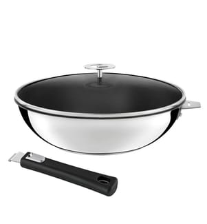 Malice - Wok da 28 cm con rivestimento in ceramica, coperchio e manico neri