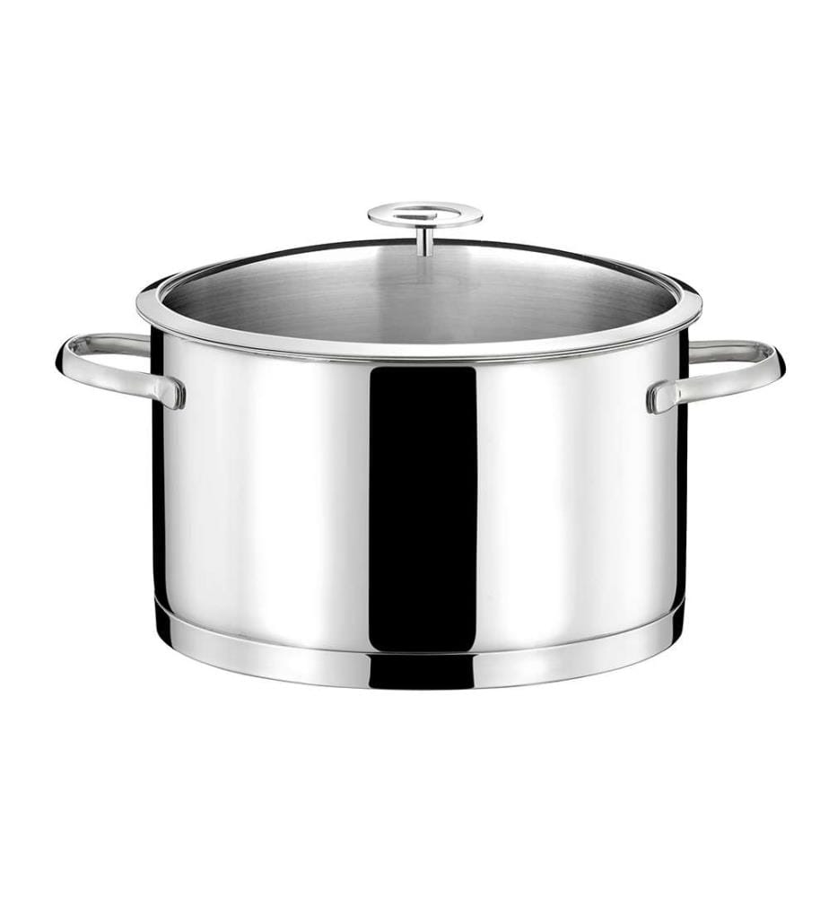 Eliseo - 1 casseruola in acciaio inox da 24 cm con coperchio e 1 padella da 28 cm rivestita in ceramica
