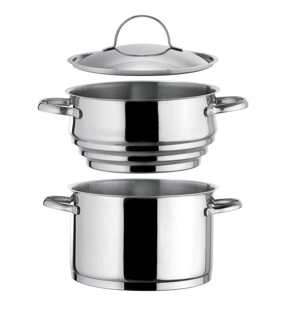 Elysée - 1 pentola in acciaio inox da 24 cm con coperchio e 1 vaporiera universale