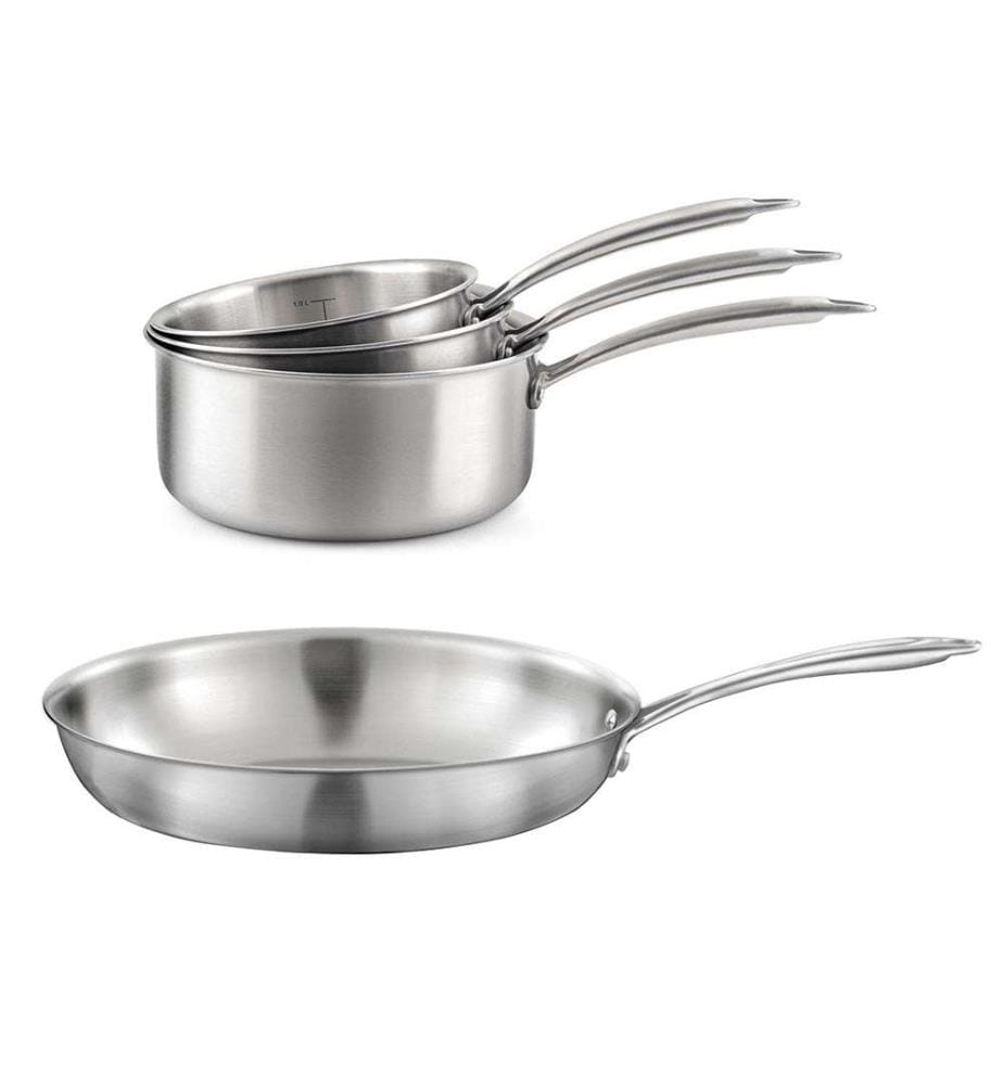 Gourmet - Set di 3 pentole in acciaio inox da 16/18/20 cm + 1 padella in acciaio inox da 32 cm