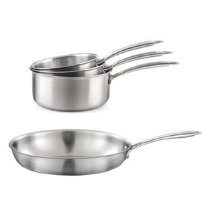 Gourmet - Set di 3 pentole in acciaio inox da 16/18/20 cm + 1 padella in acciaio inox da 32 cm